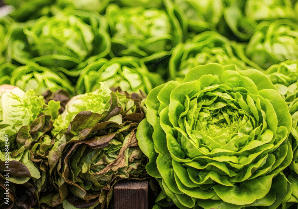 Fototapeta premium Laitues vertes fraîches illustrant la salade et l’alimentation végétale