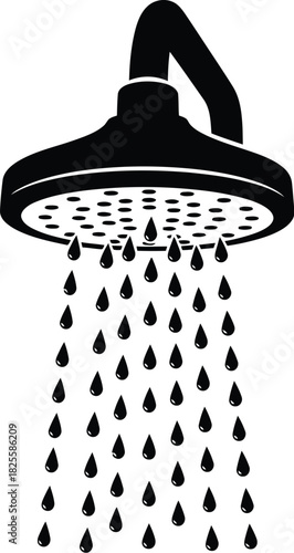 Modern shower head with flowing water, hygiene and cleanliness concept