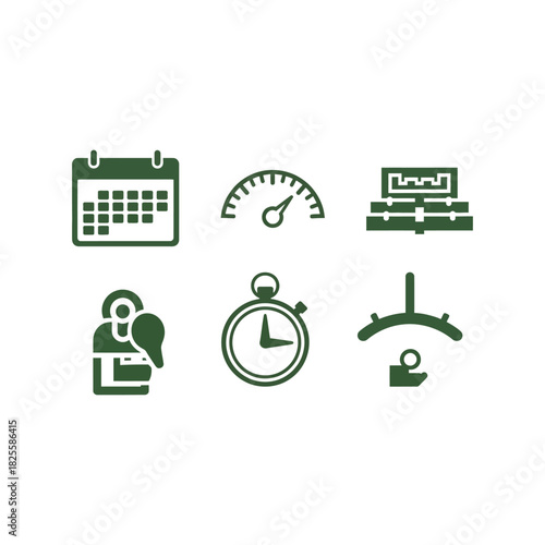 Vector icons of time management and productivity calendar stopwatch schedule symbol deadline speed progress measurement planning task