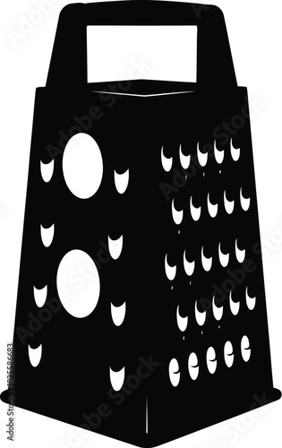 Black grater with holes, kitchen utensil for grating cheese, vegetables