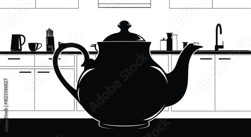 Elegant teapot silhouette, kitchenware icon for beverage preparation