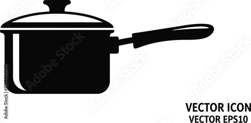 Black cooking pot with lid, kitchenware, cookware
