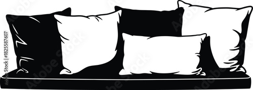 Monochrome pillows on a bench, comfort and relaxation, home decoration