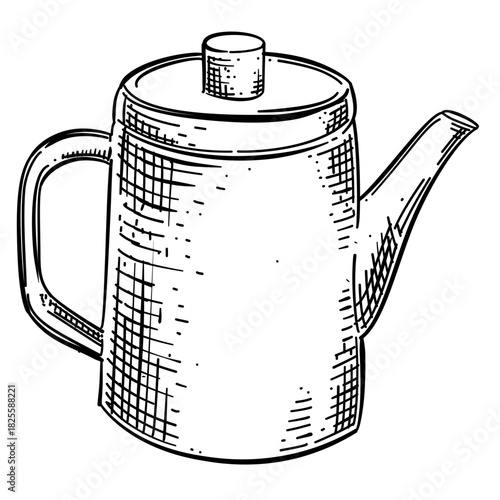 Vintage kettle vector line art hand drawn illustration