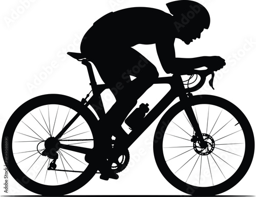 Cyclist Racing on Road Bike in Aerodynamic Pose – Black and White Silhouette Vector Art