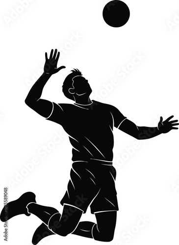 Volleyball Player Jumping for Spike – Black and White Silhouette Vector Art