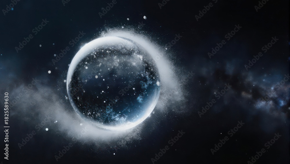 Fototapeta premium Cosmic Sphere - A Celestial Dance of Nebula and Stars in the Void.