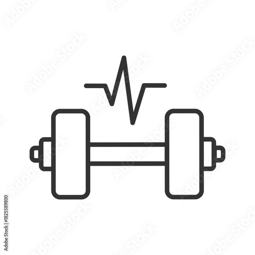 Dumbbell with beat rate icon isolated flat style design.
