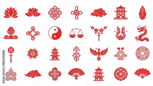 Traditional Chinese and Asian Symbol Icon Set