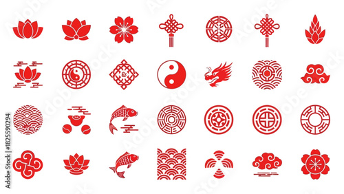 Traditional Chinese and Asian Symbol Icon Set