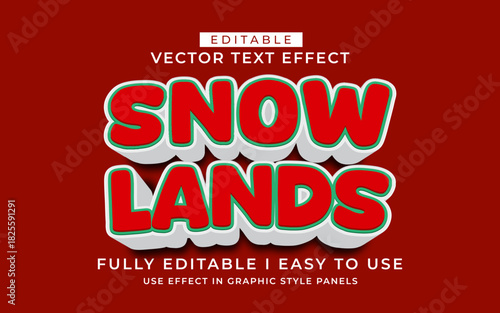3d editable snow land text effect typography style template