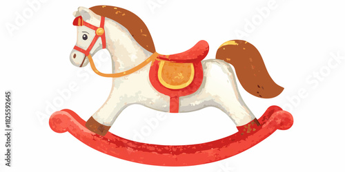 Watercolor illustration of a rocking horse toy for children