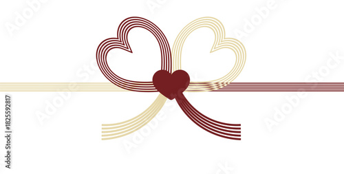 かわいいバレンタインをイメージした日本のハートの形をした蝶結びの水引素材