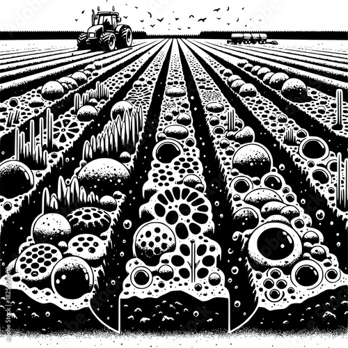 Biochar soil amendment showing carbon sequestration in agriculture with charcoal for sustainable farming and soil improvement
