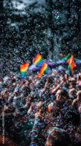 Pride month celebration with abstract rainbow motion and vibrant energy, Colorful LGBTQ+ pride expression through artistic motion and celebration, Macro makeup art for pride festival featuring rainbow