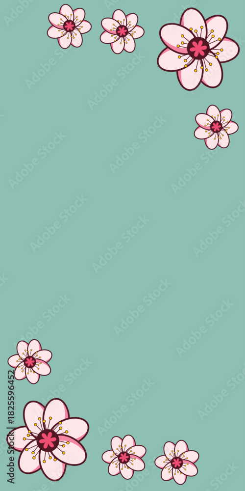 Naklejka premium Presentation template background with pink cherry blossom pattern. Business promotion backdrop. Plant and flower sakura banner