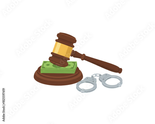 Justice and Financial Crime - Gavel, Money, and Handcuffs