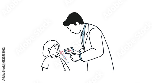 Doctor checking childs temperature with non-contact infrared thermometer.