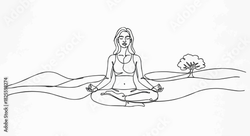Serene Woman Meditating in Lotus Pose with Closed Eyes.