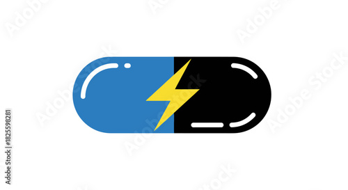 Blue and Black Capsule with Yellow Lightning Bolt.