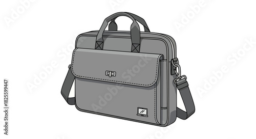 Stylish Gray Briefcase with Handle Shoulder Strap and Front Pocket.