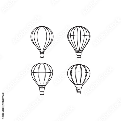 air baloon line art sunrise adventure over mountains