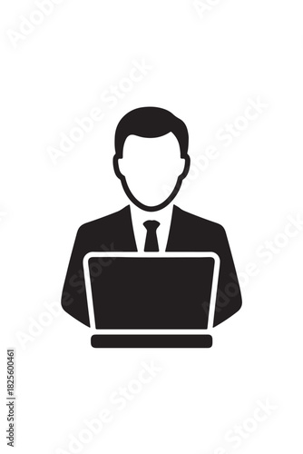 Icon of businessman using laptop for corporate work or online communication