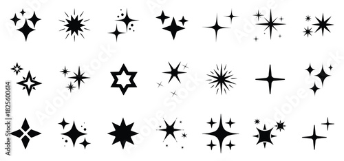 Sparkle star icon set. Sparkle, stars or shine icon set vector collection of different stars in black color. Shine icon. 