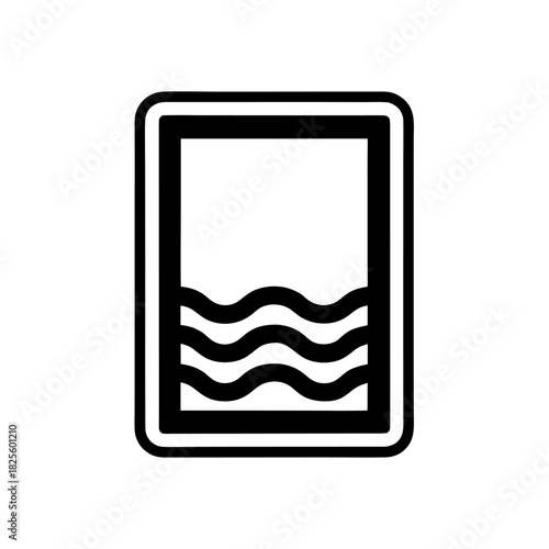 A simple rectangular depth indicator with a water line, symbolizing pool depth information.