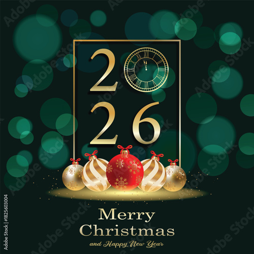 Happy New Year 2026 with Golden Clock