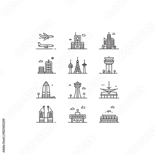 Airport line art passengers waiting at gates