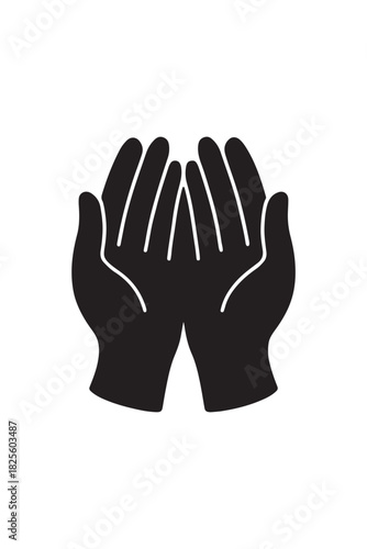 Two hands cupped upward in a receiving gesture black silhouette