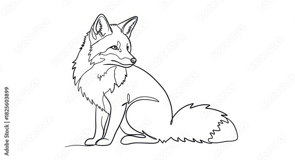 Naklejka premium Single continuous line drawing depicts a seated wild canine looking to the side