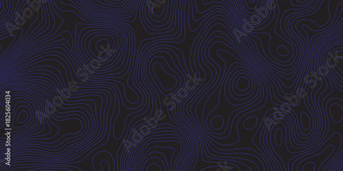 Abstract dark topographic pattern with flowing contour lines, organic curves, and subtle blue lighting. Modern, minimal, and atmospheric background ideal for technology, mapping, or design projects.