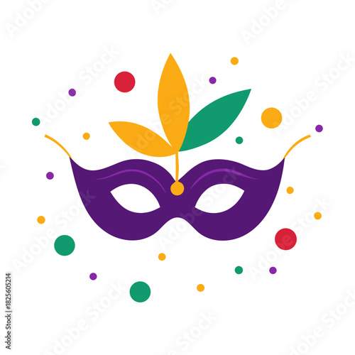 Mardi Gras Mask Silhouette with Beads and Confetti 