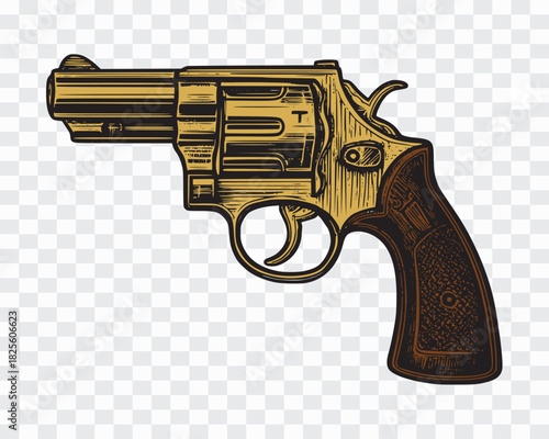 Vintage Engraved Revolver Handgun Illustration