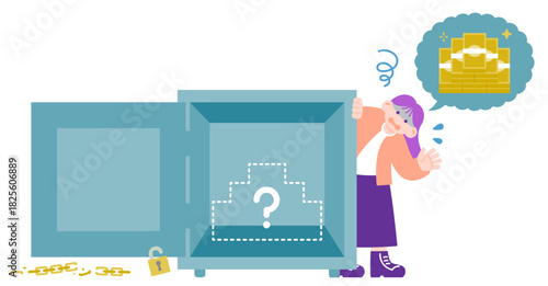 空っぽの金庫に驚く女性