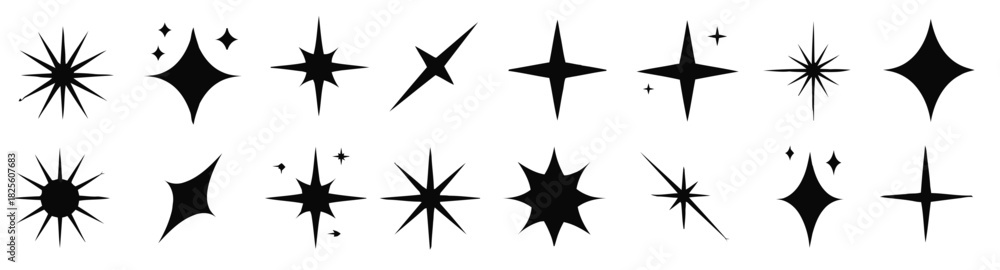 Fototapeta premium Collection of Black Starburst Sparkle Shapes on White Background vector
