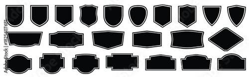Collection of Black Shield and Label Shapes with White Outline badge crest