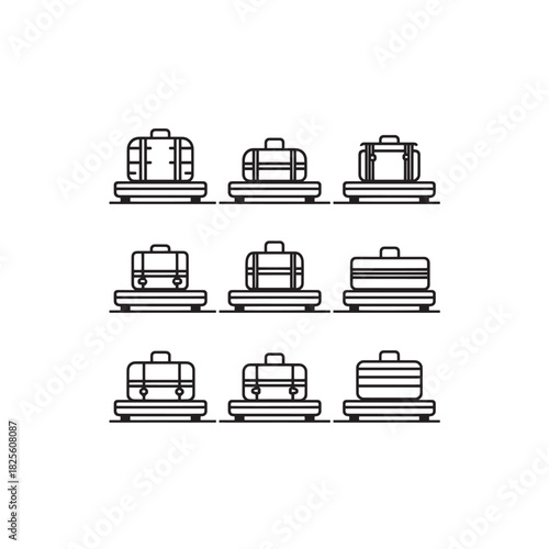 Baggage carousel line art travel bags rotating