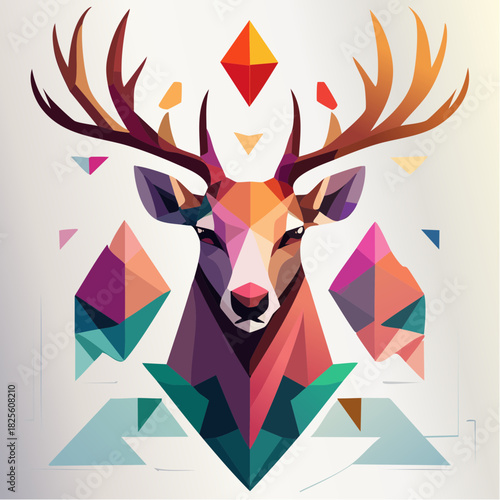 Geometric Deer Portrait A Colorful and Abstract Depiction of Wildlife in a Modern Style