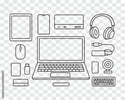 Line Art Collection of Computer Peripherals and Accessories