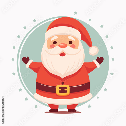 A delightful and cheerful cartoon Santa Claus illustration, embodying the joyous spirit of the holiday season, complete with a warm smile and welcoming gesture for festive designs