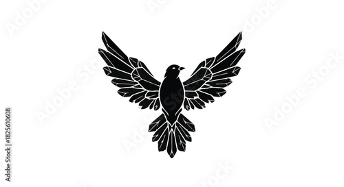 Elegant black bird silhouette with outstretched wings against a white background, symbolizing freedom and peace.