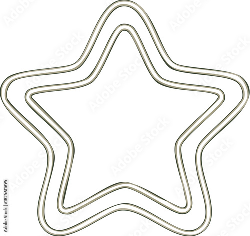 A metallic star-shaped paperclip, an office accessory symbolizing success, favorites, and important documents, isolated on a white background