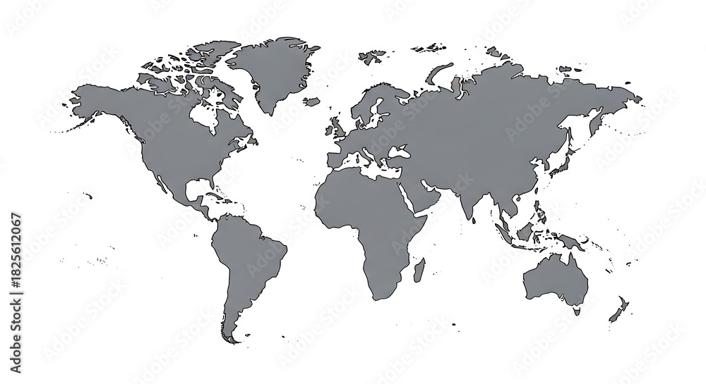 Naklejka premium World Map Outline Gray Continents White Background