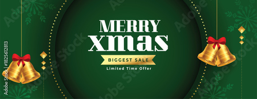 merry christmas biggest sale banner with hanging bell