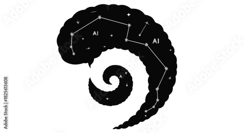 Cosmic spiral representing the universe with constellations and stars