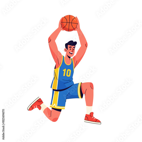 Basketball player in action jumping to shoot the ball in the game.