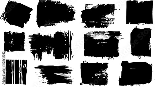 Set of grunge black brush strokes and distressed texture elements